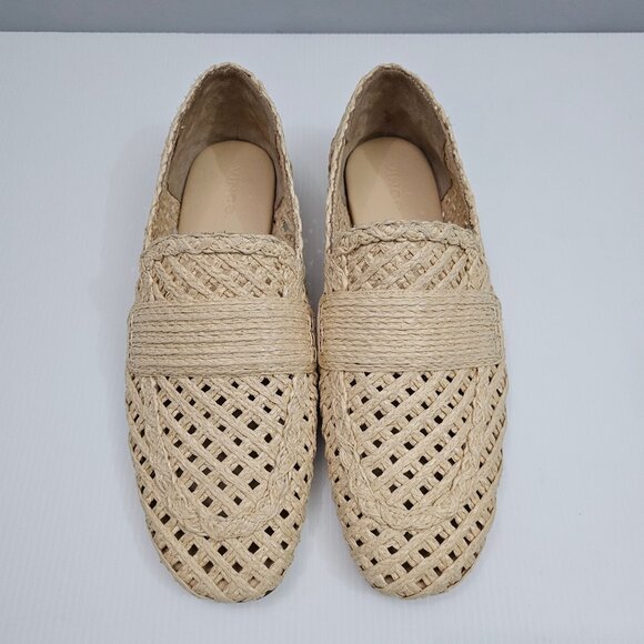 Vince Davis Loafer Womens 9 Natural Raffia Woven Slip On Flats Summer Designer - Picture 4 of 14
